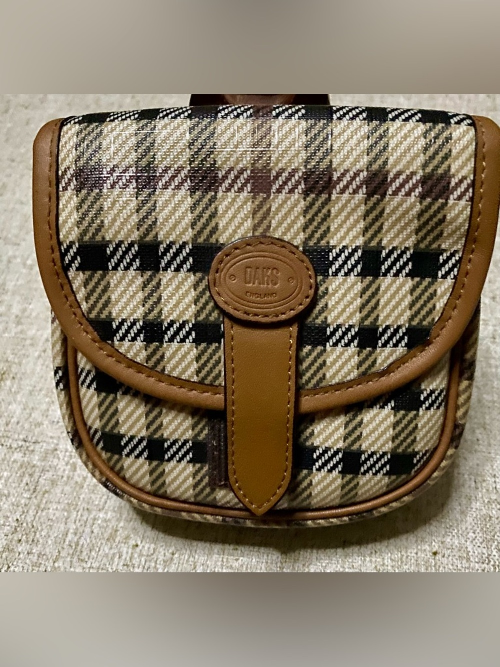 Tan Plaid Crossbody Bag with Leather Trim